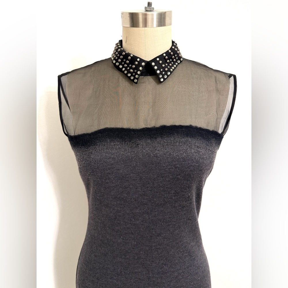 Alberta Ferretti Gray/Black slip on wool Dress with Studded Collar, Size S-M. - Picture 5 of 17